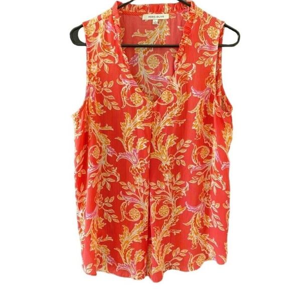 Rose & Olive Tops - Rose & Olive Floral Sleeveless Sheer Blouse/Tank Top/Blouse Size S